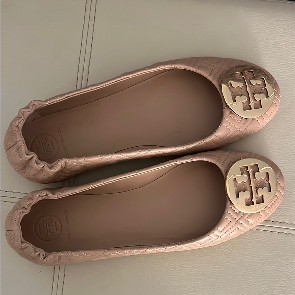 Tory Burch Pink Ballet Flats with Gold Medallion